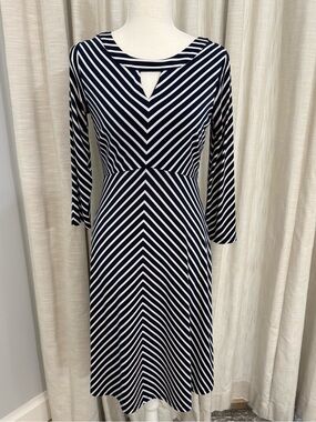 Roz & Ali Navy and White Chevron Dress